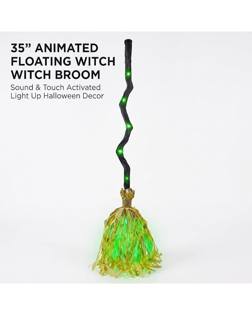 35" Halloween Floating Witch's Broom, Light-Up