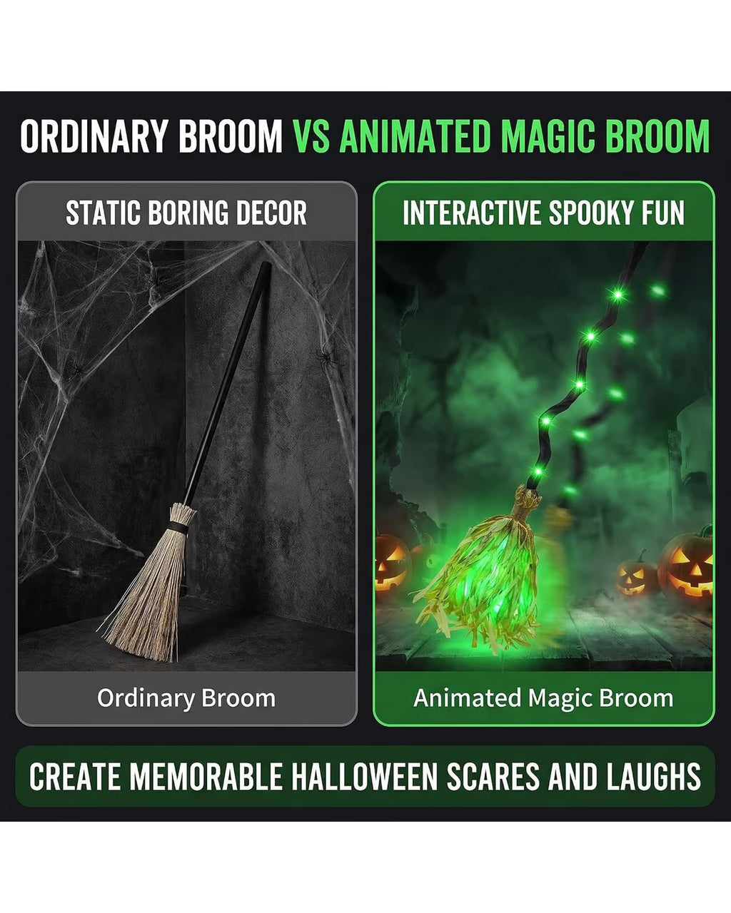 35" Halloween Floating Witch's Broom, Light-Up