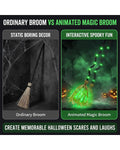 35" Halloween Floating Witch's Broom, Light-Up