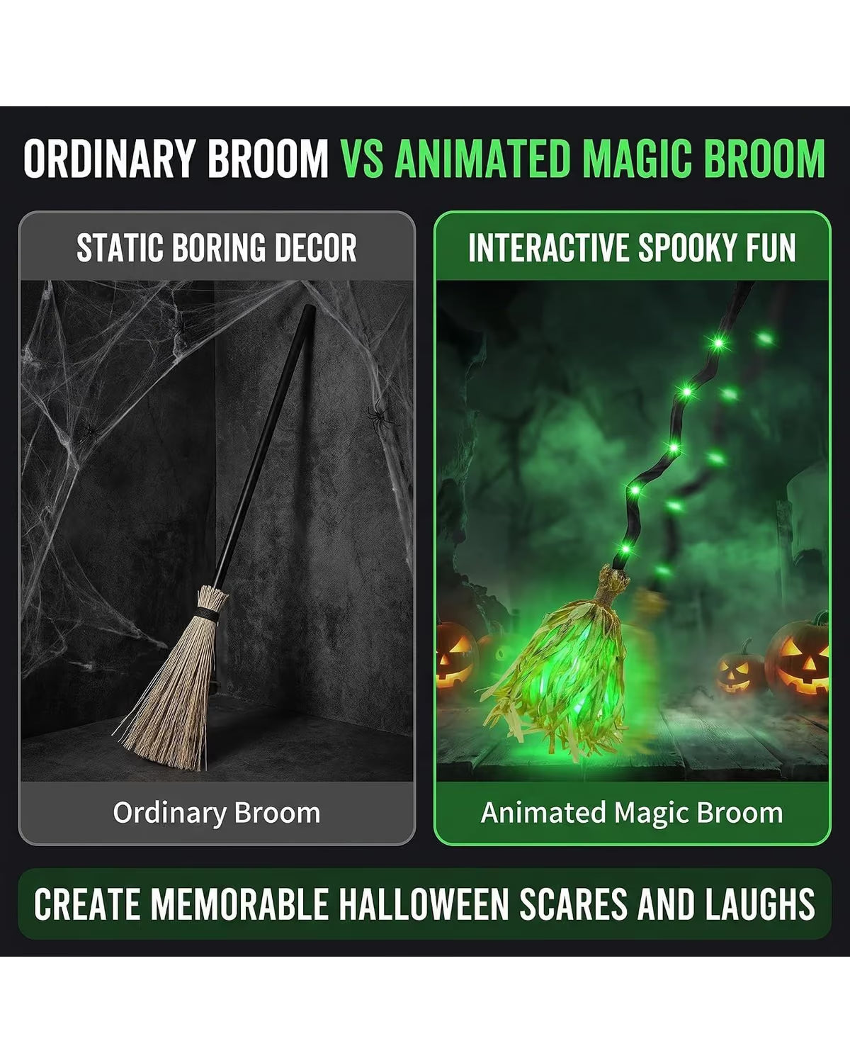 35" Halloween Floating Witch's Broom, Light-Up