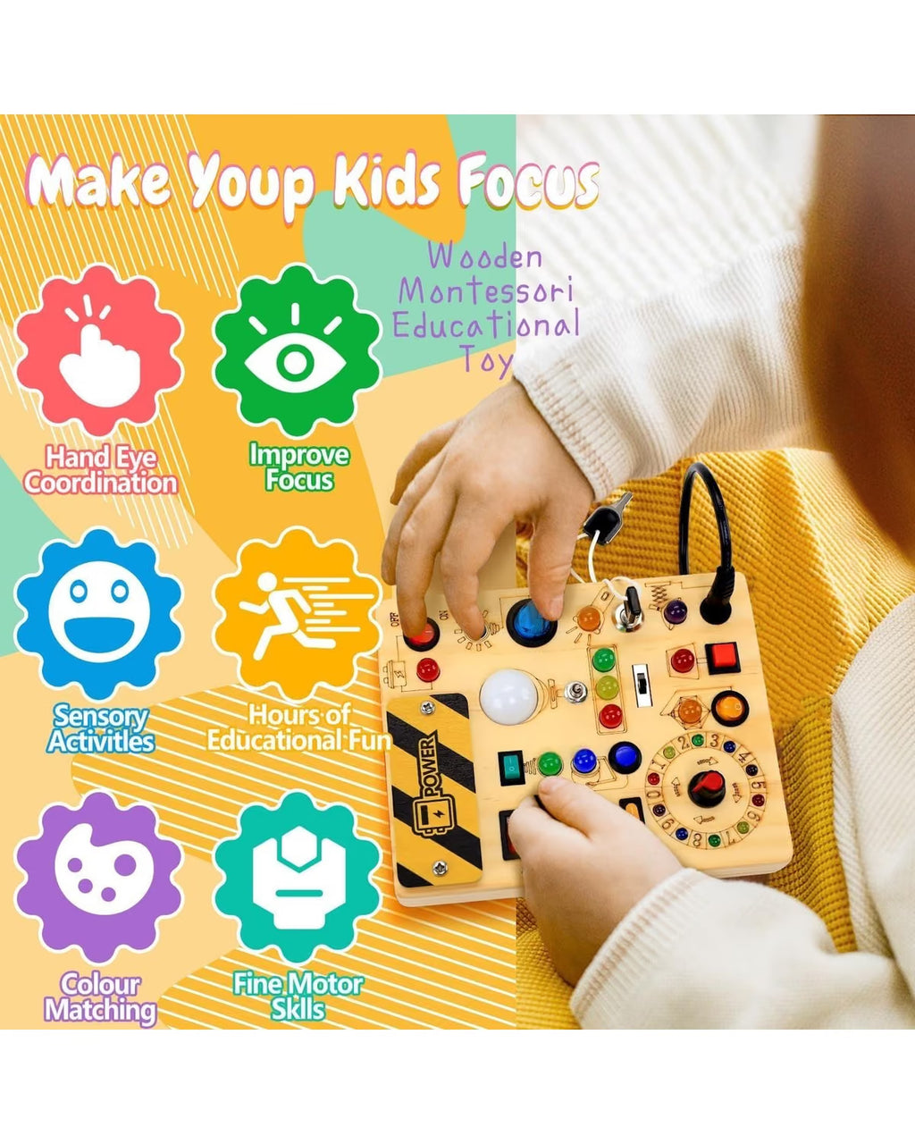 Montessori Busy Board with LED Light Switches