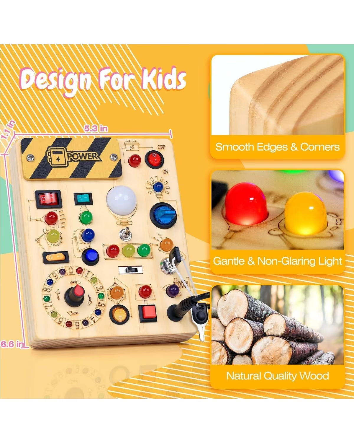 Montessori Busy Board with LED Light Switches