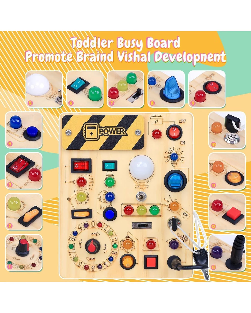 Montessori Busy Board with LED Light Switches