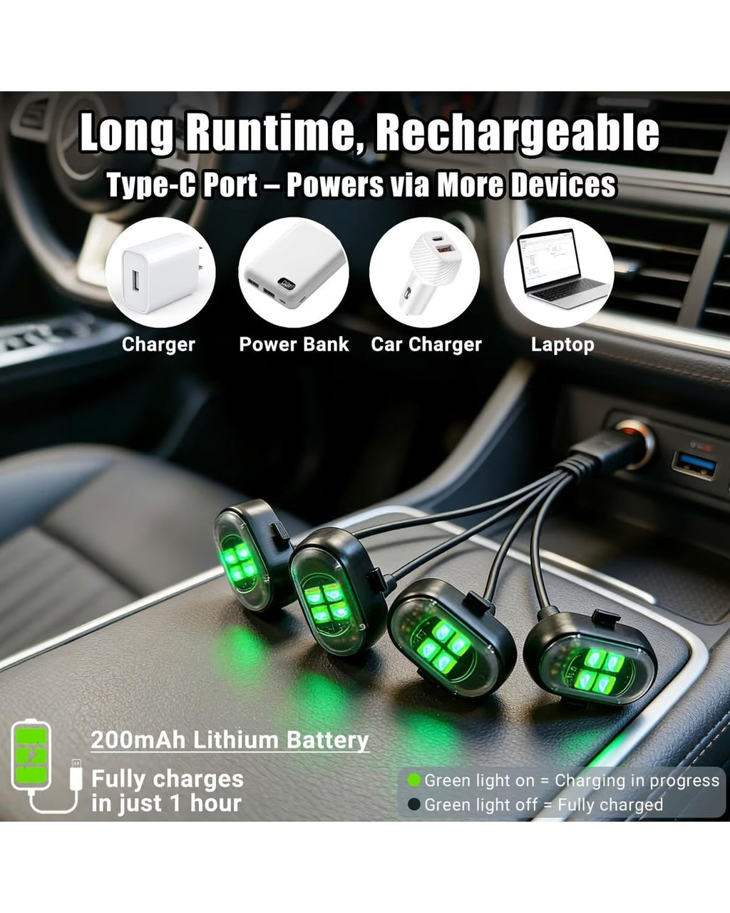 Wireless Rechargeable Car Interior LED Lights