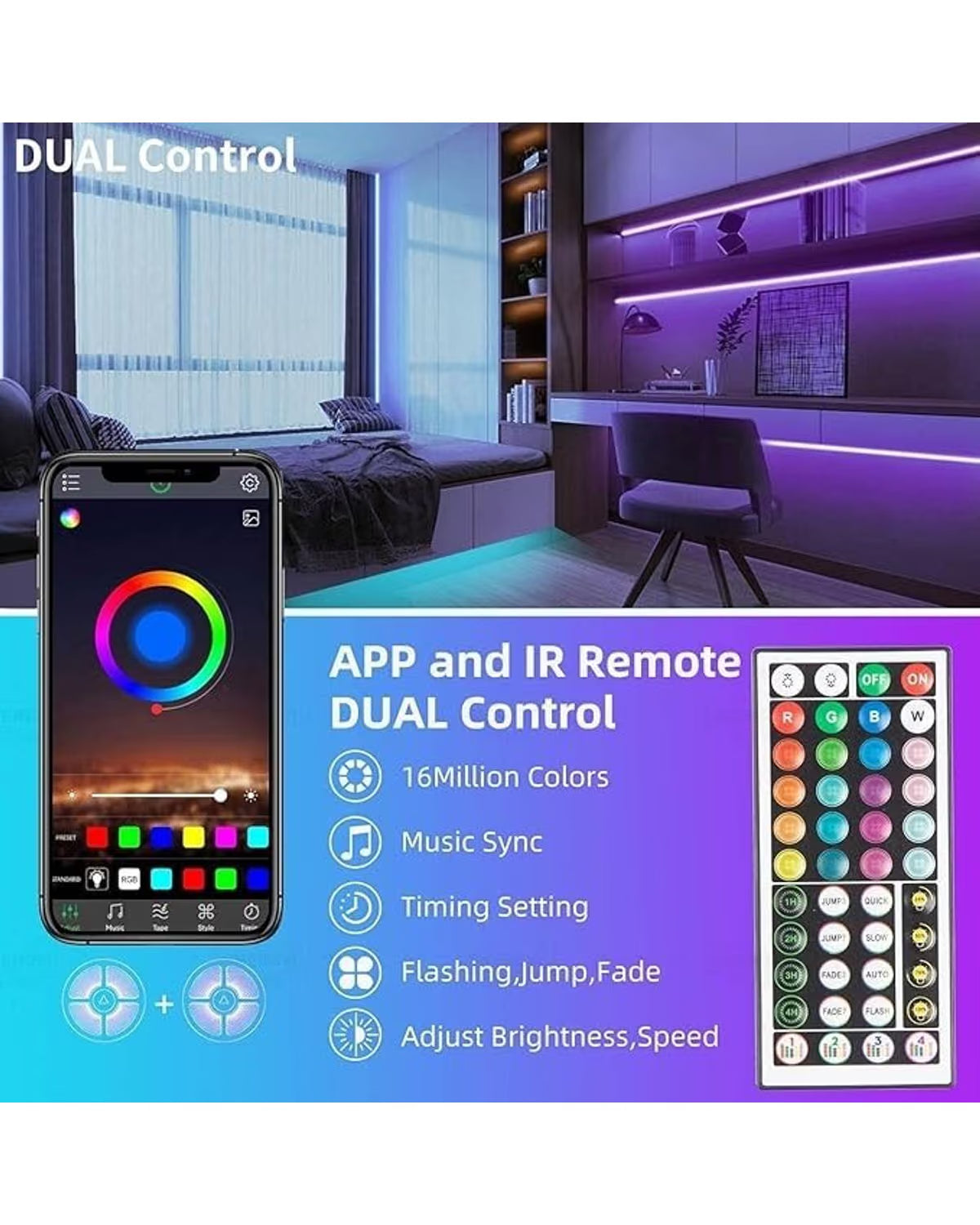 101 ft RGB LED Strip Lights with Music Sync