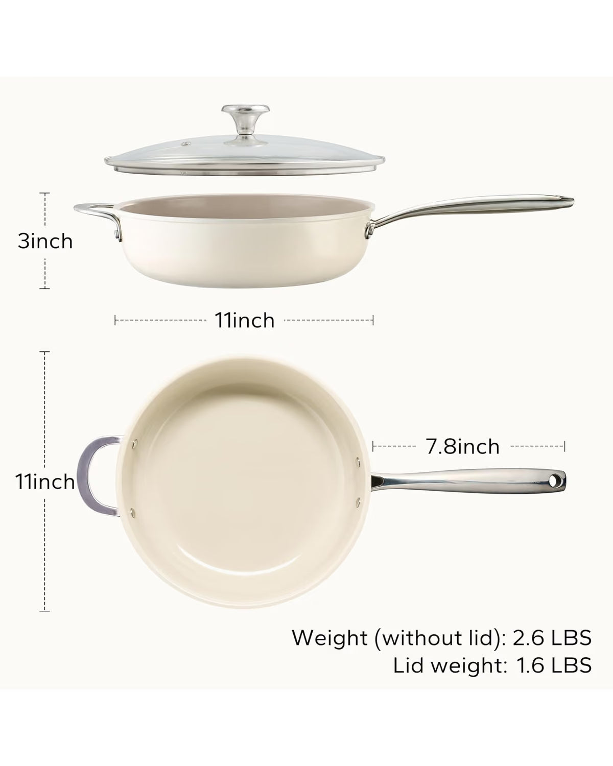 Redchef Ceramic Nonstick Sauté Pan with Lid, 5 Qt