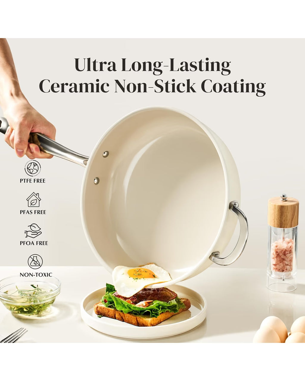 Redchef Ceramic Nonstick Sauté Pan with Lid, 5 Qt