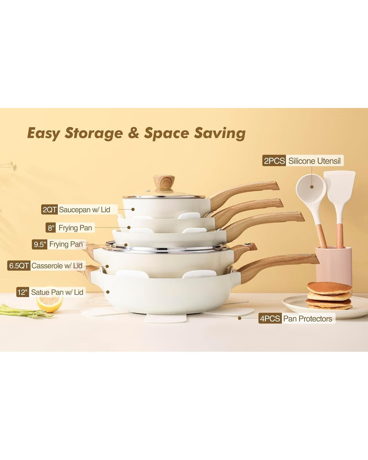 SENSARTE Ceramic Nonstick Cookware Set, 14-Piece